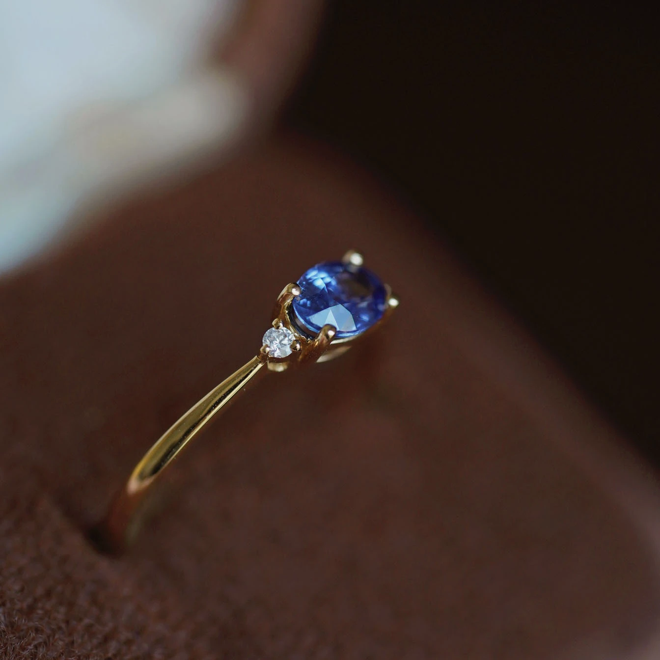 Sterling Silver Gold-plated Blue Diamond Ring Female