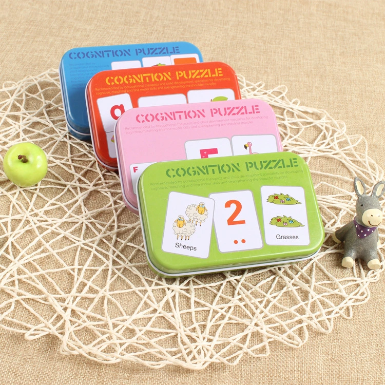 Children's Literacy Cognitive Card Baby Iron Box Puzzle Reading Card Toys