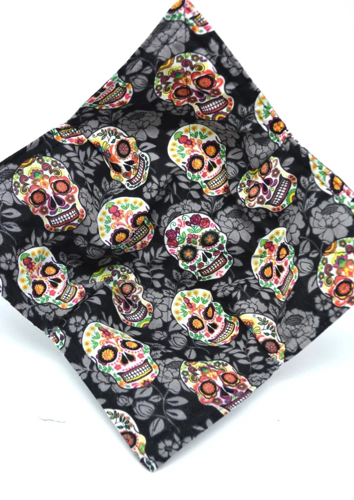 Fun Novelty Print Microwave Bowl Cozy - 8.5 inches for up to 8 inch bowls - Homemade in Texas, USA (Sugar Skulls)