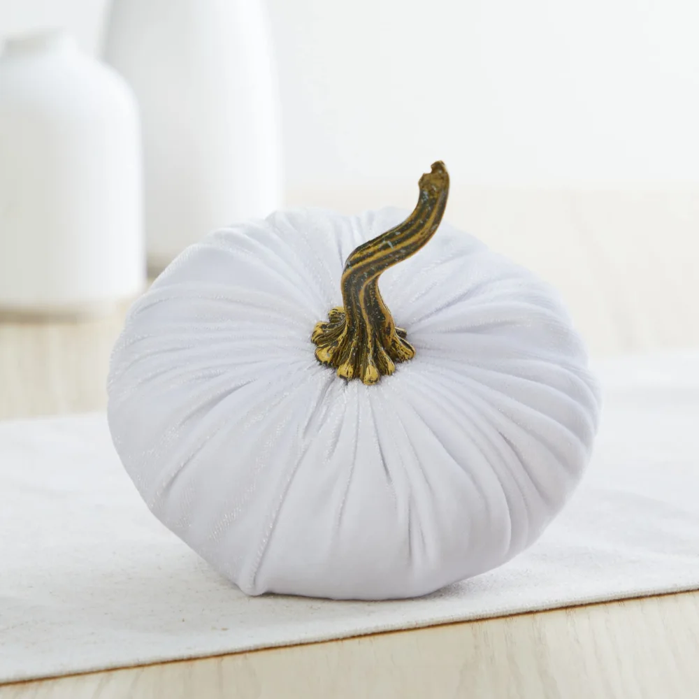 White Small Velvet Pumpkin, Handmade Home Decor, Holiday Mantle Decor, Fall Halloween Thanksgiving Centerpiece, Wedding Centerpiece Decor, Baby Shower Favors (White)