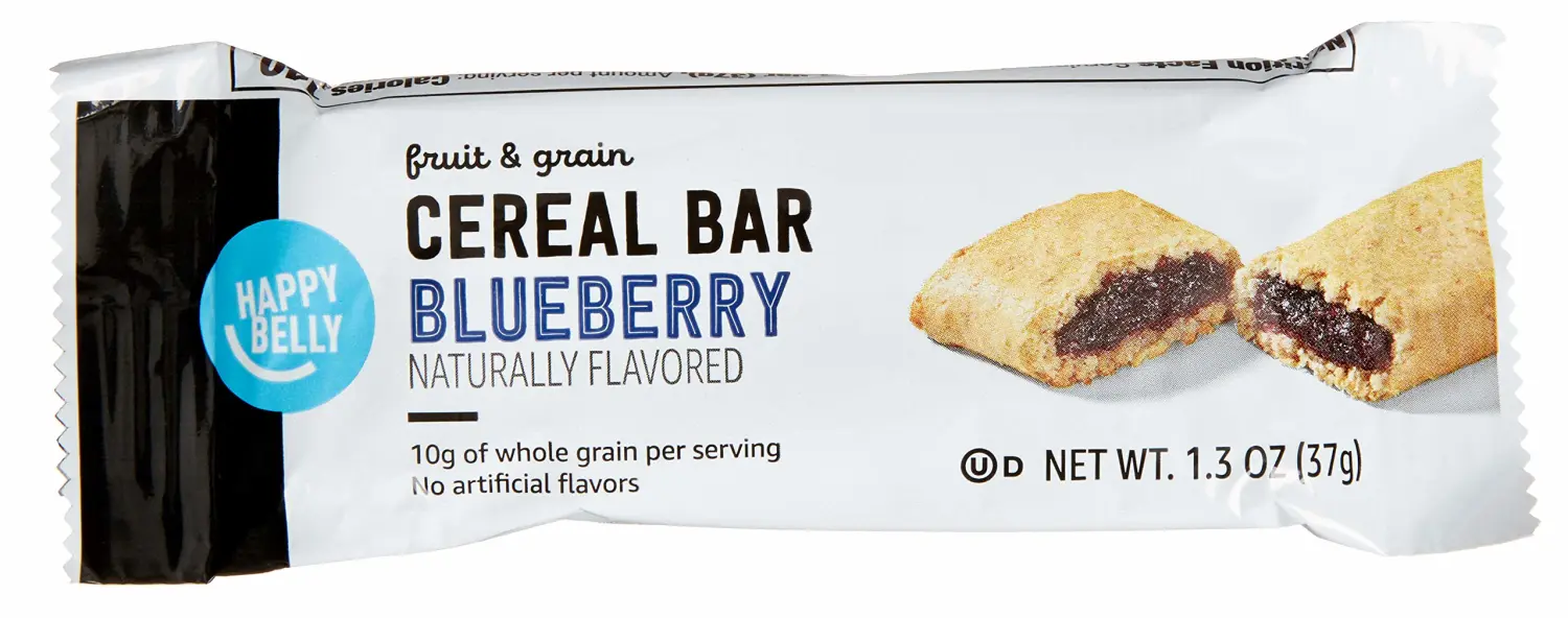 Amazon Brand - Happy Belly Fruit & Grain Cereal Bars, Blueberry, 1.3 Oz, 8 Count