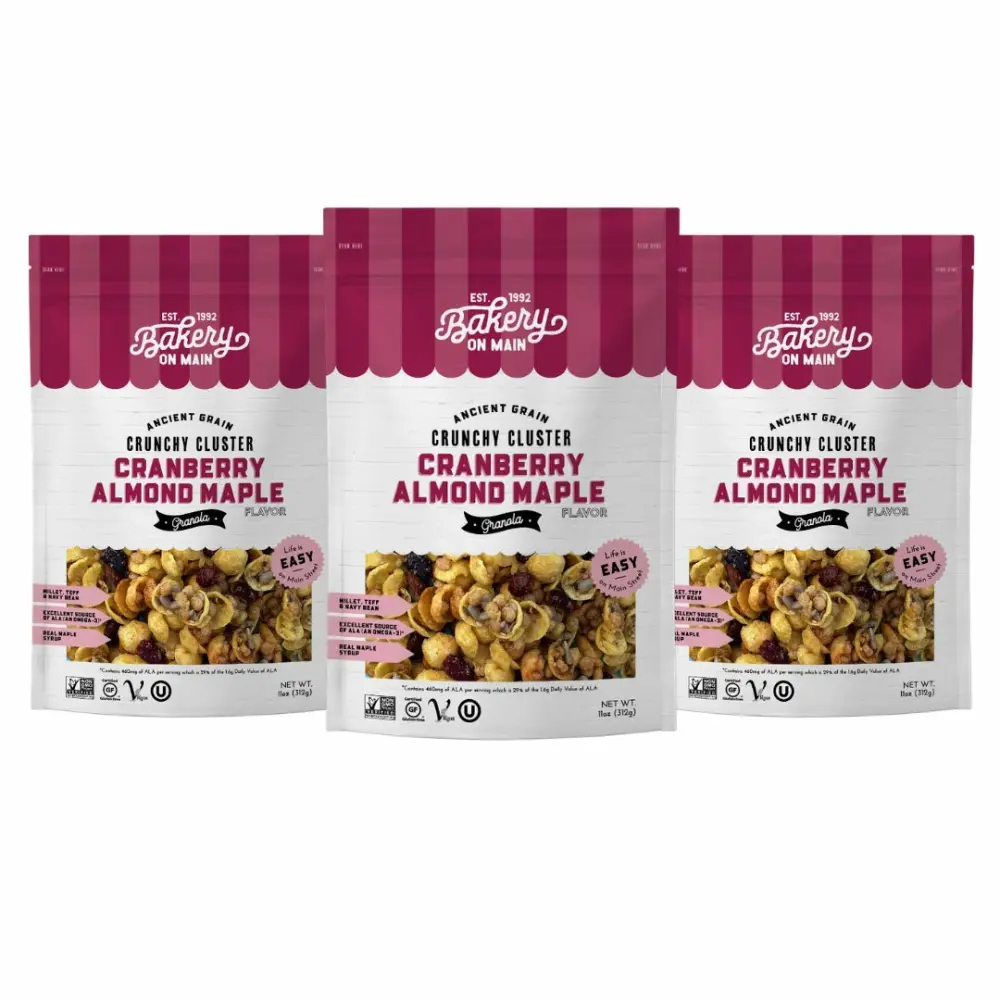 Bakery On Main, Gluten-Free Granola + Ancient Grains, Vegan & Non GMO - Cranberry Almond Maple, 11oz (Pack of 3)