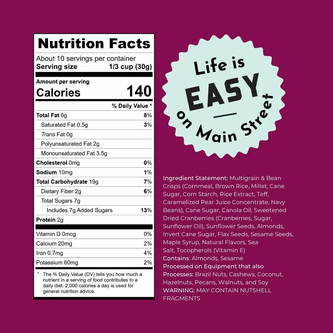 Bakery On Main, Gluten-Free Granola + Ancient Grains, Vegan & Non GMO - Cranberry Almond Maple, 11oz (Pack of 3)