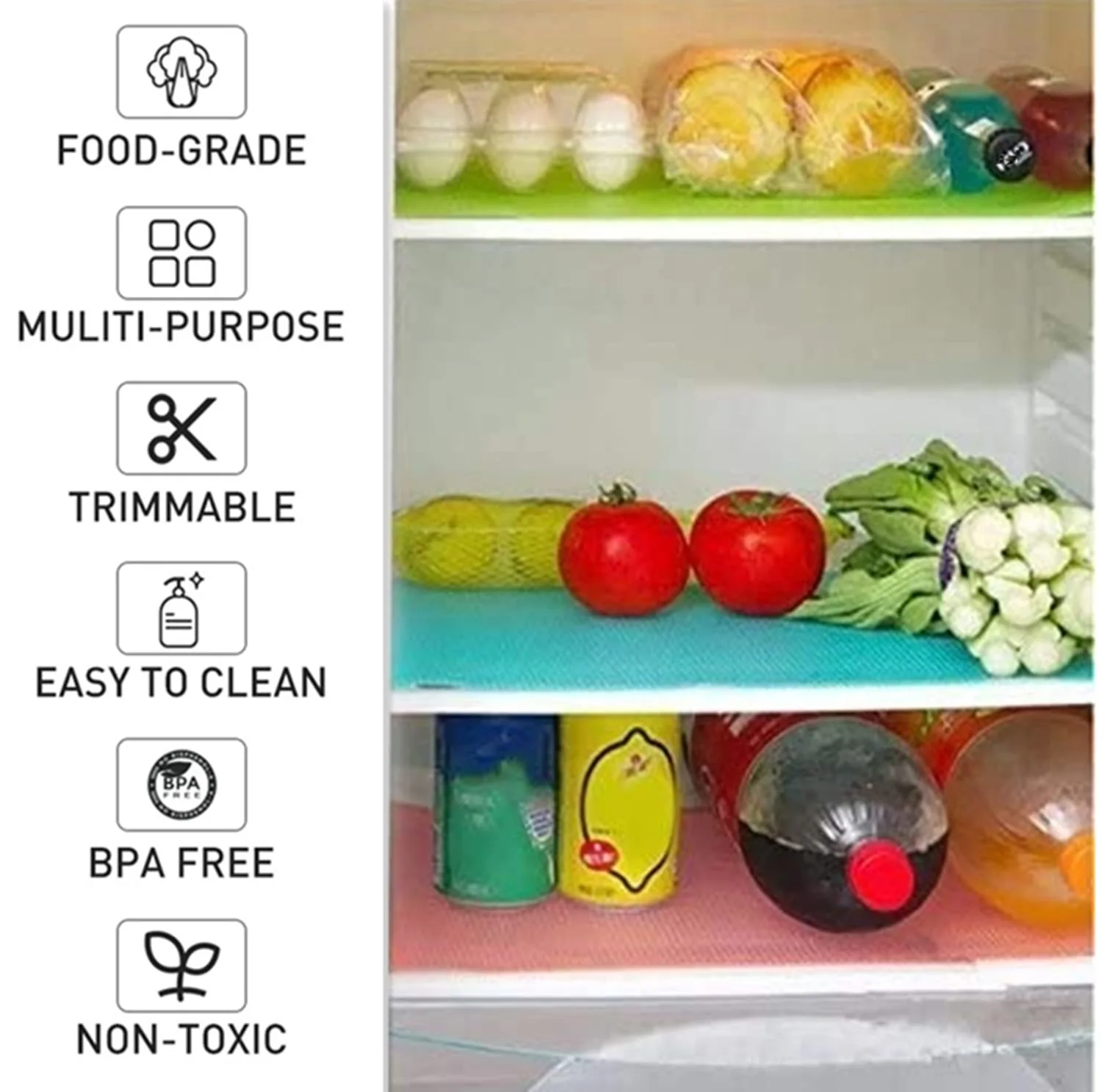 Aiosscd 7 PCS Shelf Mats Antifouling Refrigerator Liners Washable Refrigerator Pads Fridge Mats Drawer Placemats Home Kitchen Gadgets Accessories Organization for Top Freezer(2green+2pink+3blue)