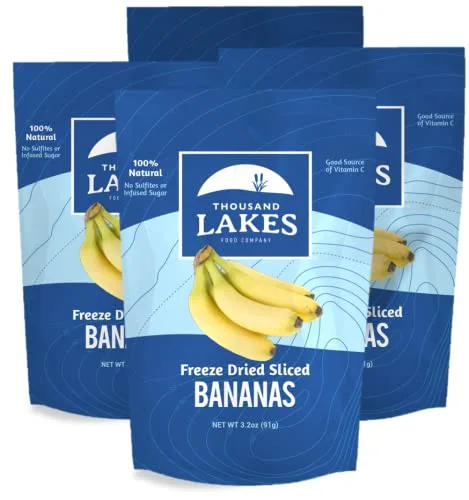 Thousand Lakes Freeze Dried Fruit - Sliced Bananas 4-pack 3.2 ounces (12.8 ounces total) | No Sugar Added | No Oils or Fat