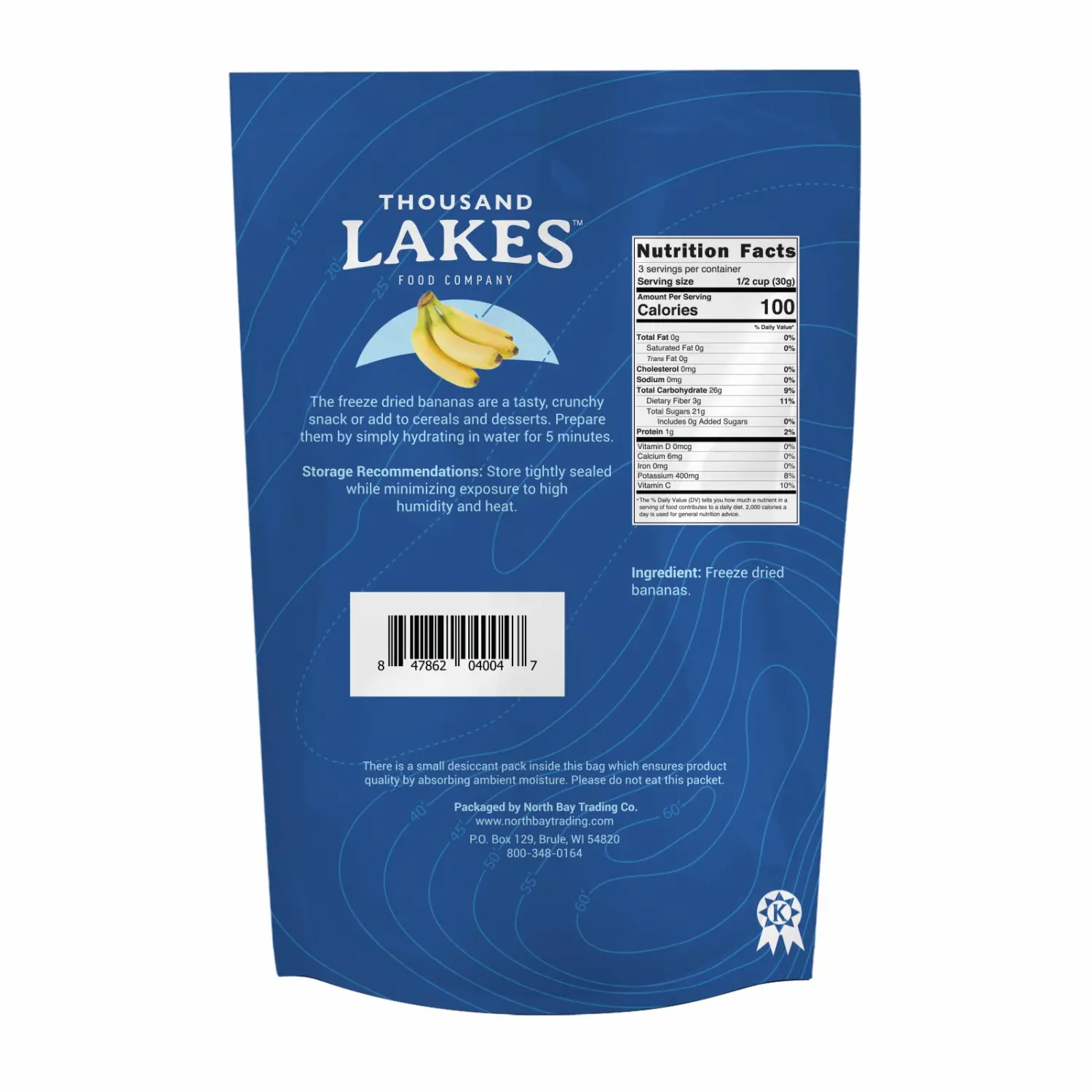 Thousand Lakes Freeze Dried Fruit - Sliced Bananas 4-pack 3.2 ounces (12.8 ounces total) | No Sugar Added | No Oils or Fat