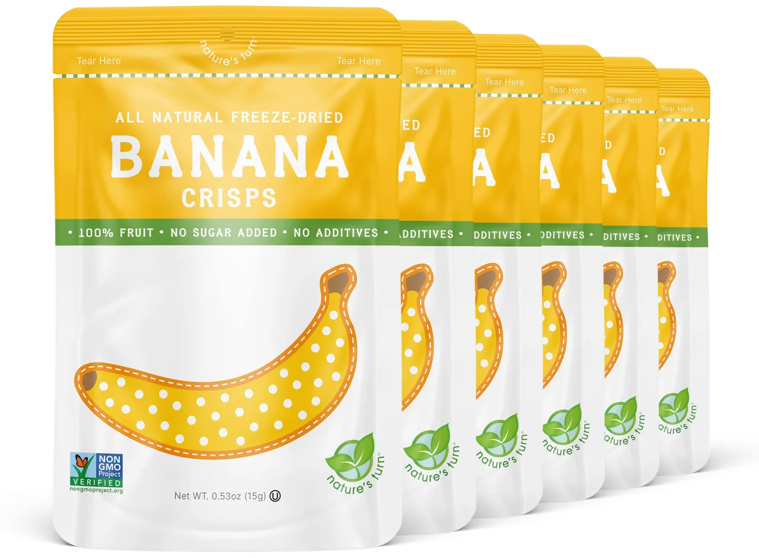 Nature's Turn Freeze-Dried Fruit Snacks, Banana Crisps, Pack of 6 (0.53 oz Each)
