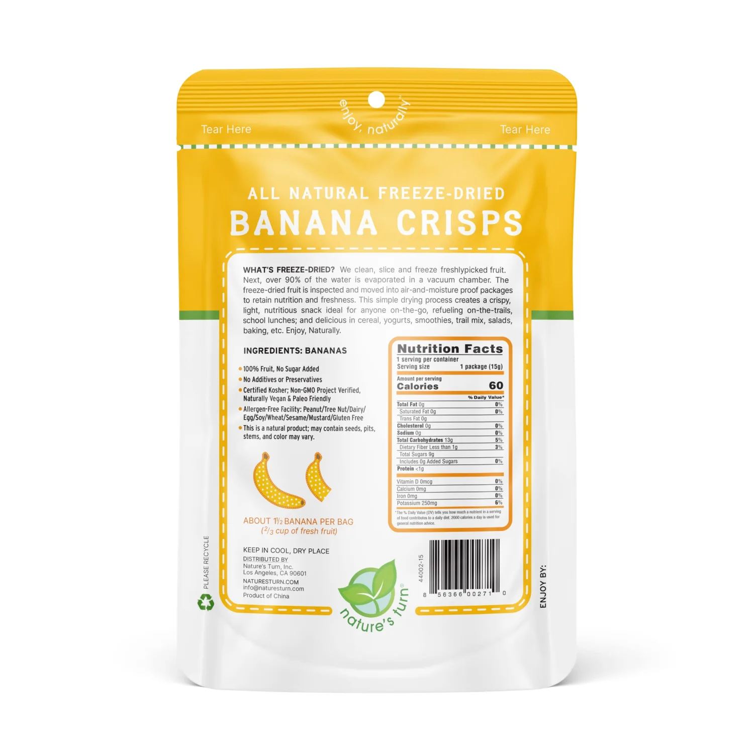 Nature's Turn Freeze-Dried Fruit Snacks, Banana Crisps, Pack of 6 (0.53 oz Each)