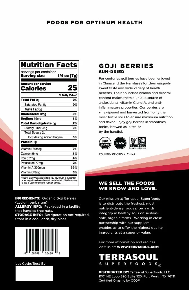 Terrasoul Superfoods Organic Goji Berries, 5 Lbs (5 pack) - Large Size | Chewy Texture | Premium Quality | Lab-Tested