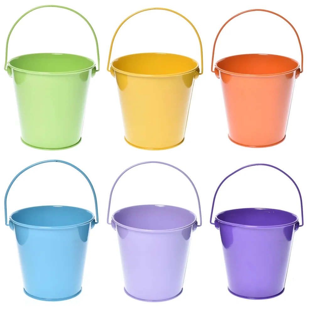 Small Metal Buckets with Handle - 6 Pack Colored Galvanized Bucket for Kids,Classroom,Crafts,and Party Favors (Multi-Colored, 4.3" Top)