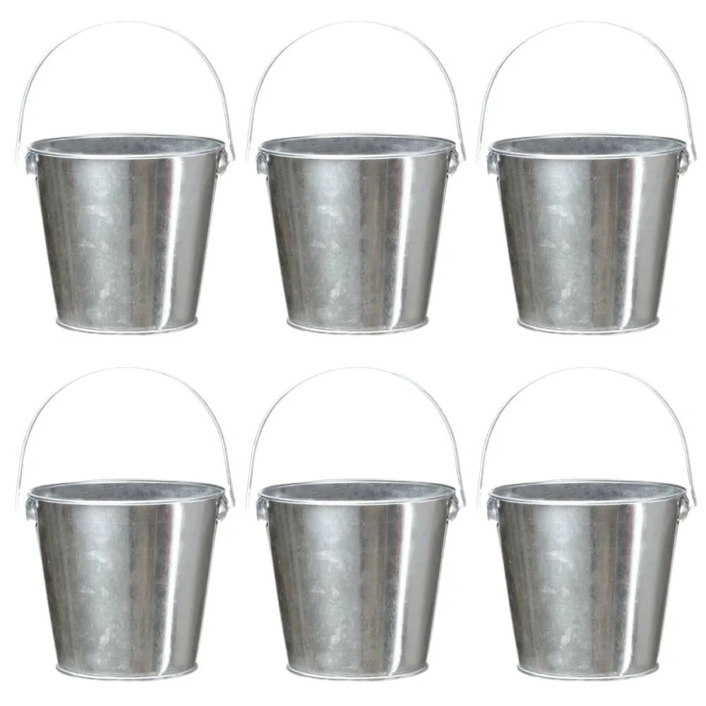 Galvanized Tin Metal Buckets with Handle - 6 Pack 6 Inch Iron Pail, Easter Bucket,Pencil Holder and Flower Pots,Craft Supply Holders for Events,School Storage and Party. (Silver, 6" Top)