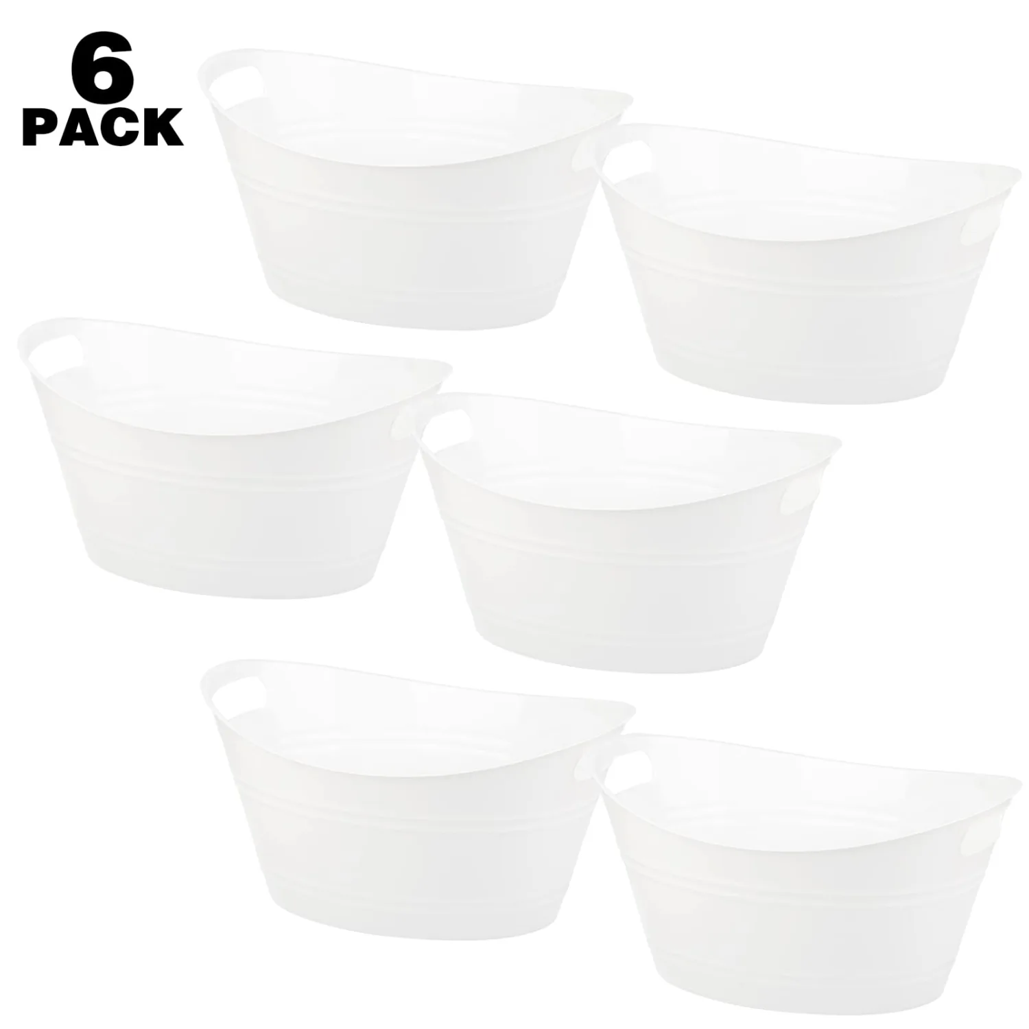 6 Pack Plastic Oval Storage Tub, Ice Bucket for Wine, Beer and Champagne, Bottle Drink Cooler for Parties, Storage Basket, 4.5 Liter