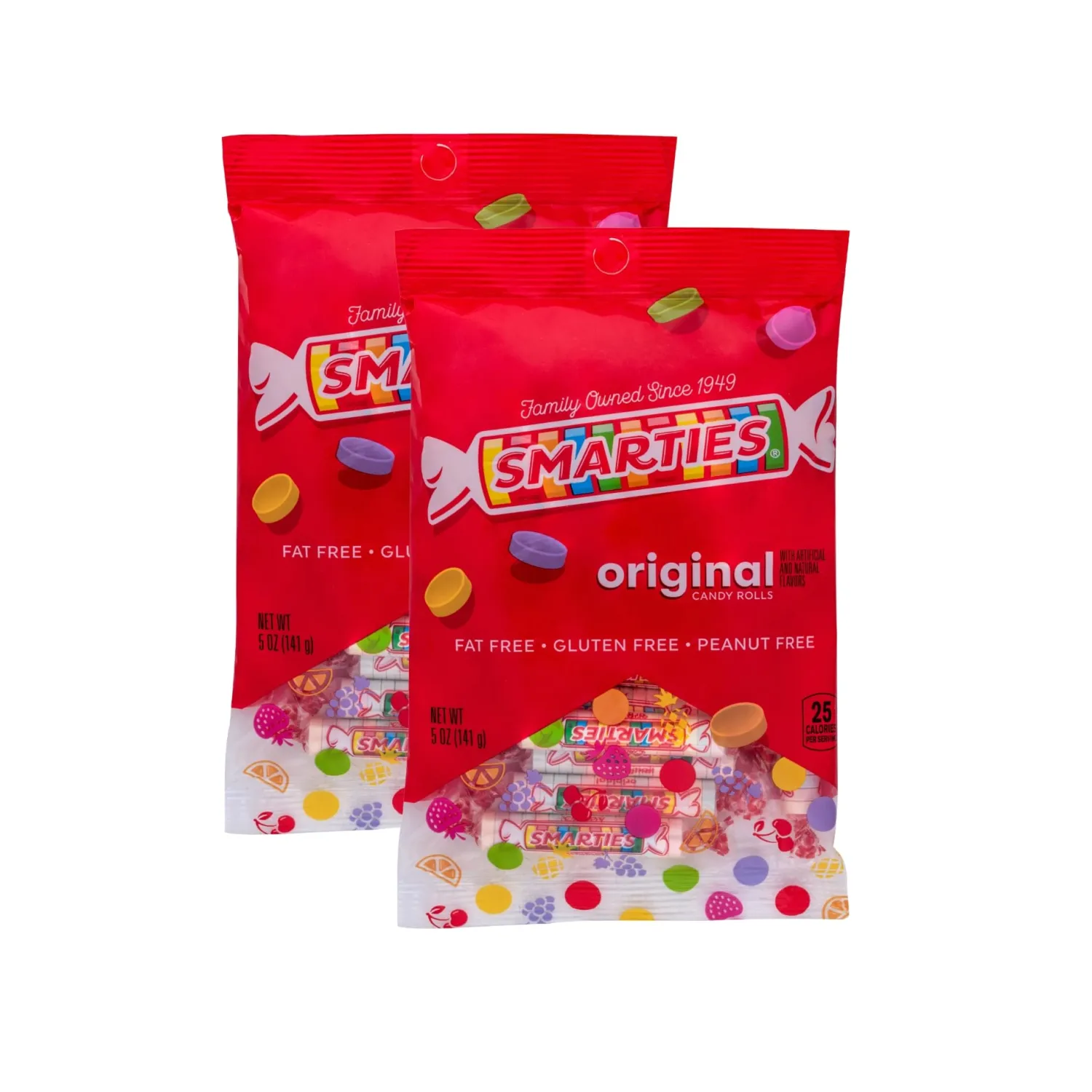 Smarties Candy Rolls Original Flavor Gluten Free & Vegan Delight | Classic Sweetness from Family Owned Since 1949 Peanut Free, Dairy Free & Allergen Free | Perfect Halloween Treat - 5 Ounce Pack of 2