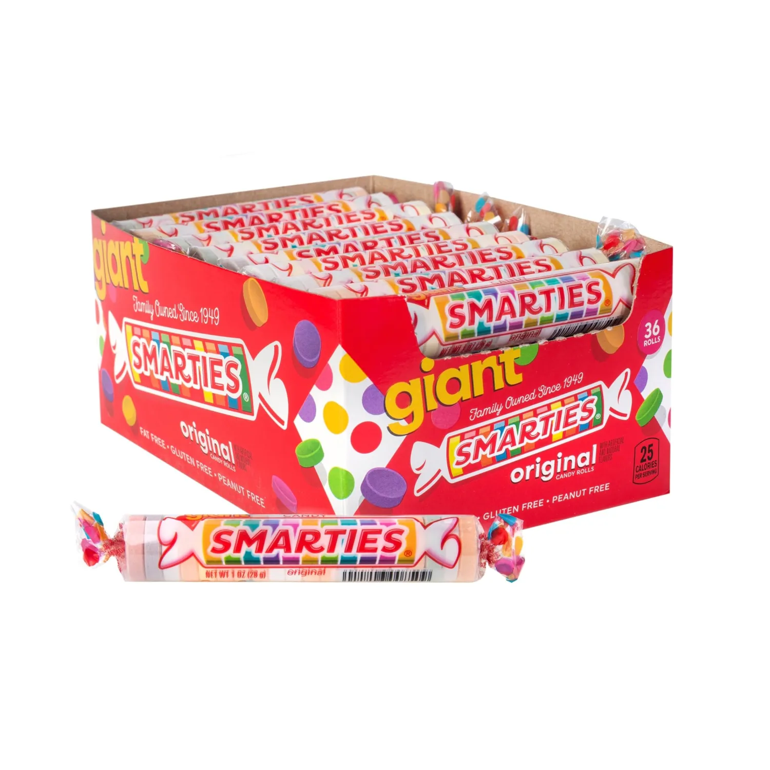 Smarties Candy Rolls Original Flavor Bulk Gluten Free & Vegan Delight Classic Sweetness from Family Owned Since 1949 Peanut Free Dairy Free Perfect Halloween Treat - 2.2 Pound (36 Counts)