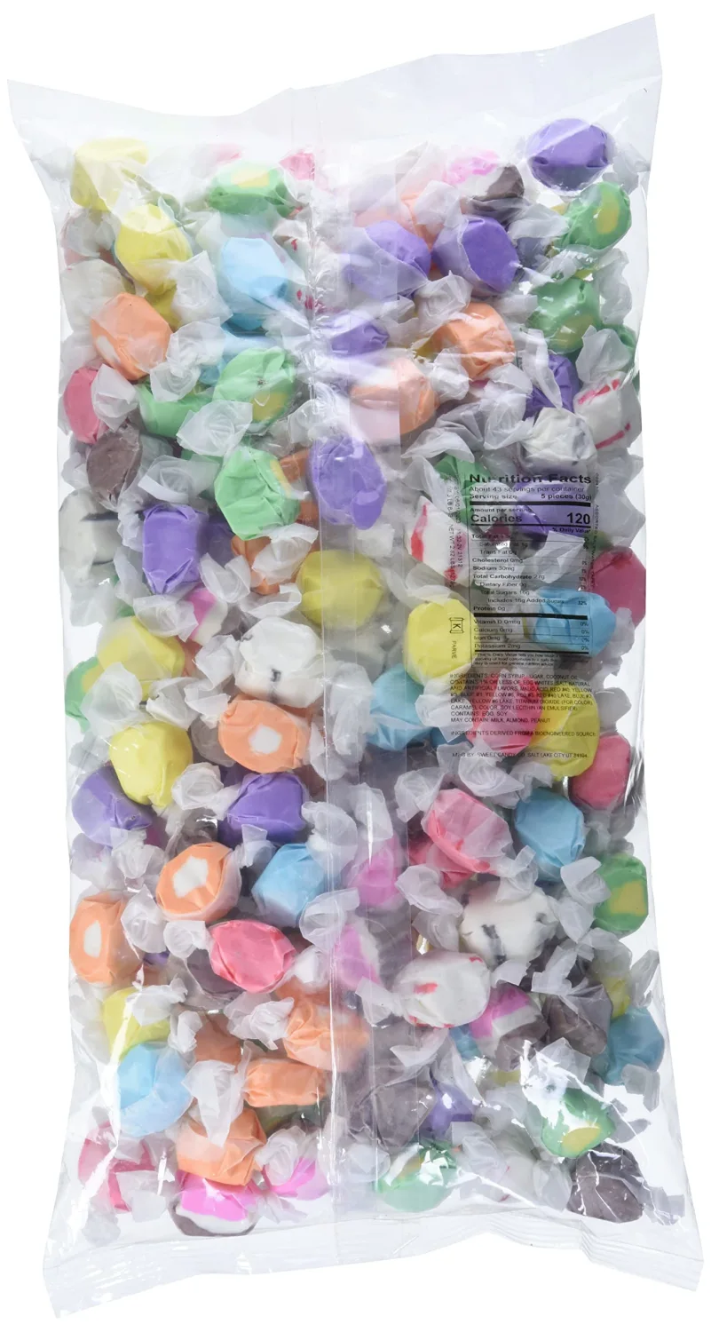 Sweet Candy Company Salt Water Taffy Individually Wrapped - Salt Water Taffy Candy Bulk, Old Fashioned Assorted Flavors, Soft and Chewy Candy Mix, Gluten Free Variety Pack - 3 lb Bag