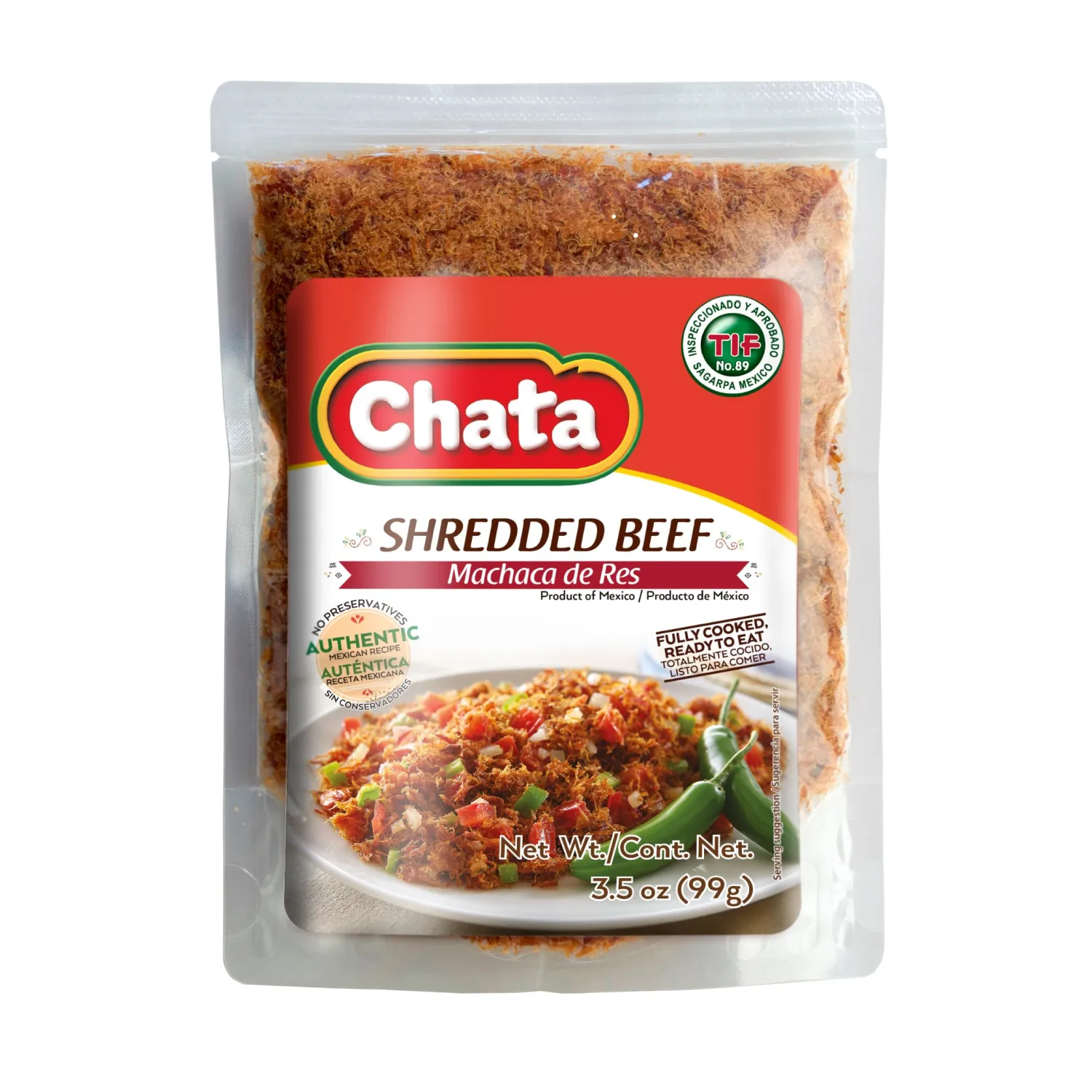 Chata Machaca de Res Pouch | Savory Shredded Beef | Ready-to-Eat | No Preservatives | 3.5 Ounce (Pack of 1)