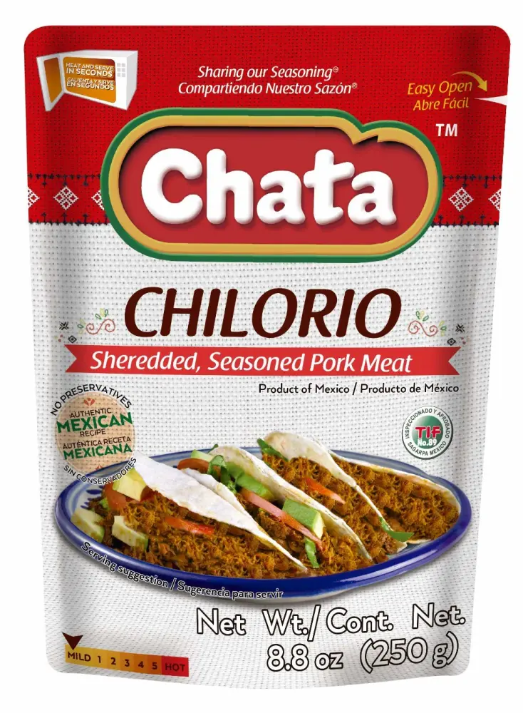 Chata Pork Chilorio Pouch | Shredded, Seasoned Pork Meat | Ready-to-Eat | No Preservatives | 8.8 Ounce (Pack of 1)