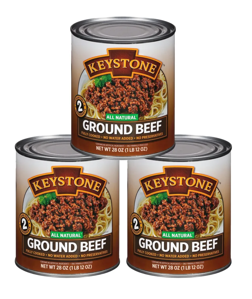 Keystone All Natural Ground Beef 28 Ounce Long Term Emergency Survival Food Canned Meat | Fully Cooked Ready to Eat | Gluten Free Family Pack of 3