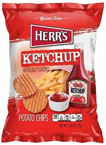 Herr's Potato Chips, Ketchup Flavored, 2.75 Oz/78 Gram. (Pack of 3)