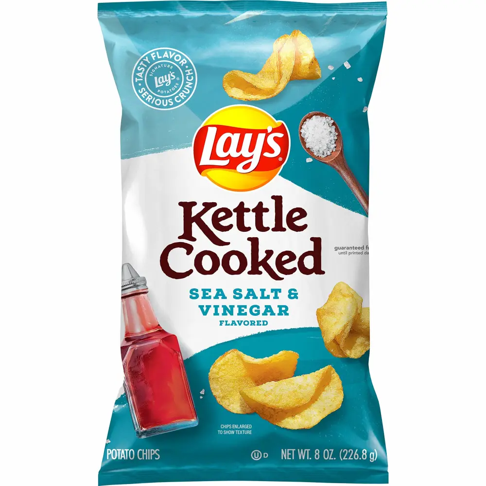 Lay's Kettle Cooked Sea Salt & Vinegar Flavored Potato Chips, 8 Oz