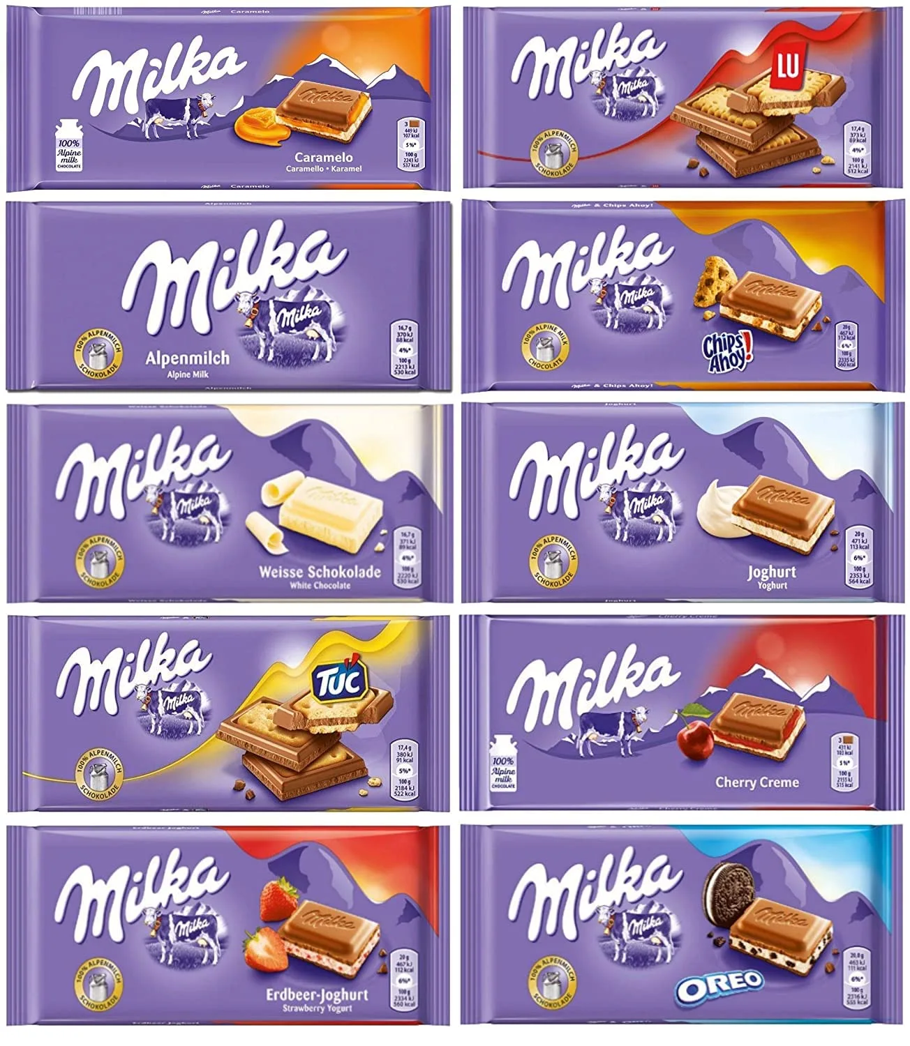Milka Chocolate Bars Assorted Bundle of 5, 487g (Bundle #1)