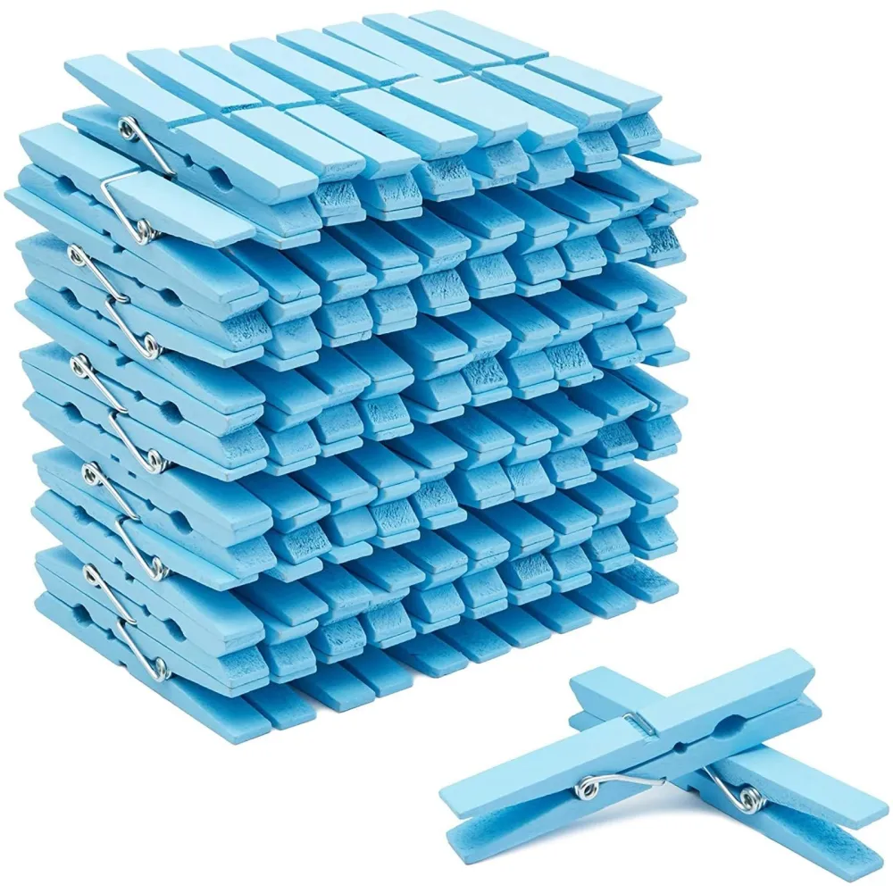 Juvale 100 Pack Wooden Clothespins for Hanging Laundry, Crafts, Photos (Light Blue, 4 in)