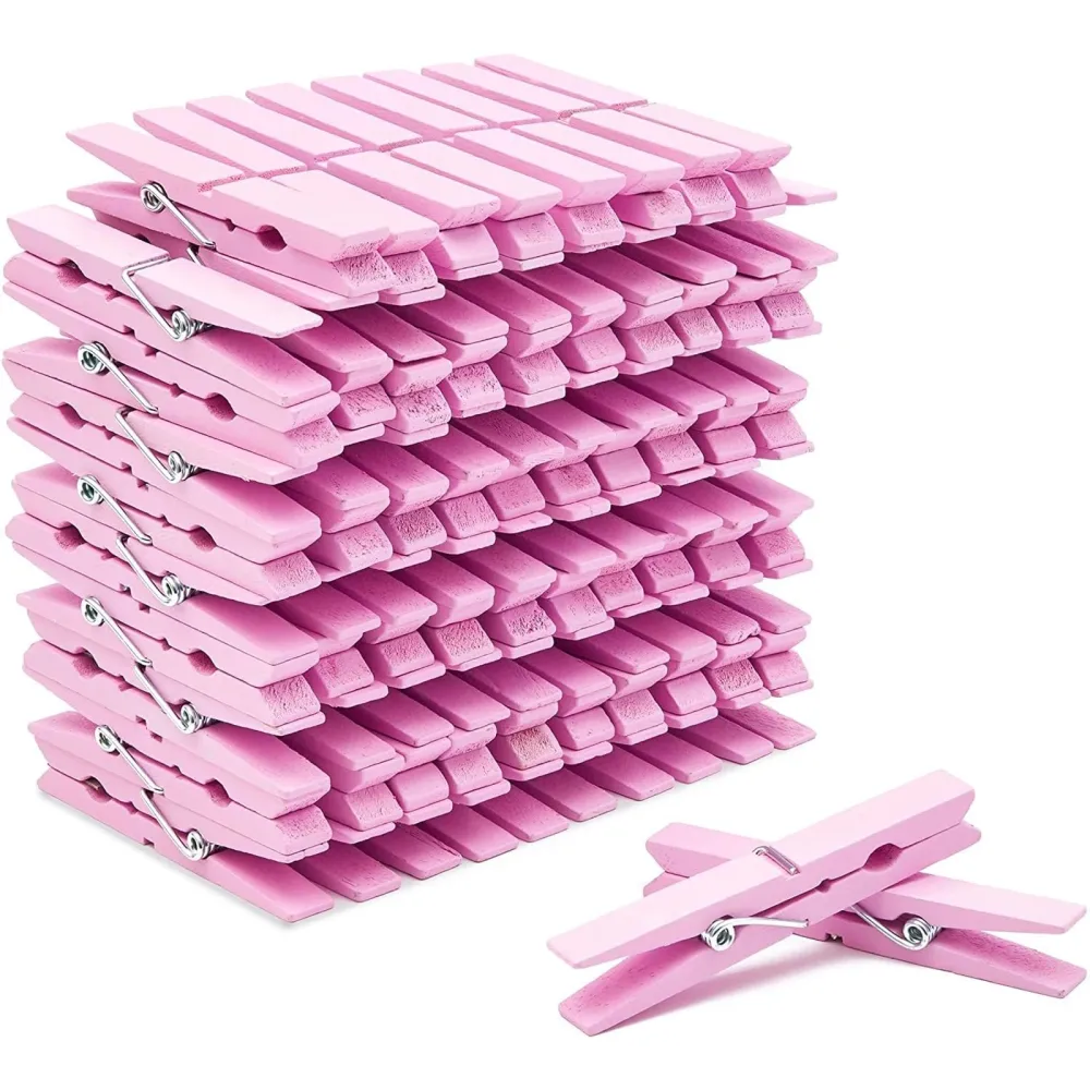 Juvale 100 Pack Wooden Clothespins for Hanging Laundry, Crafts, Photos (Pink, 4 in)