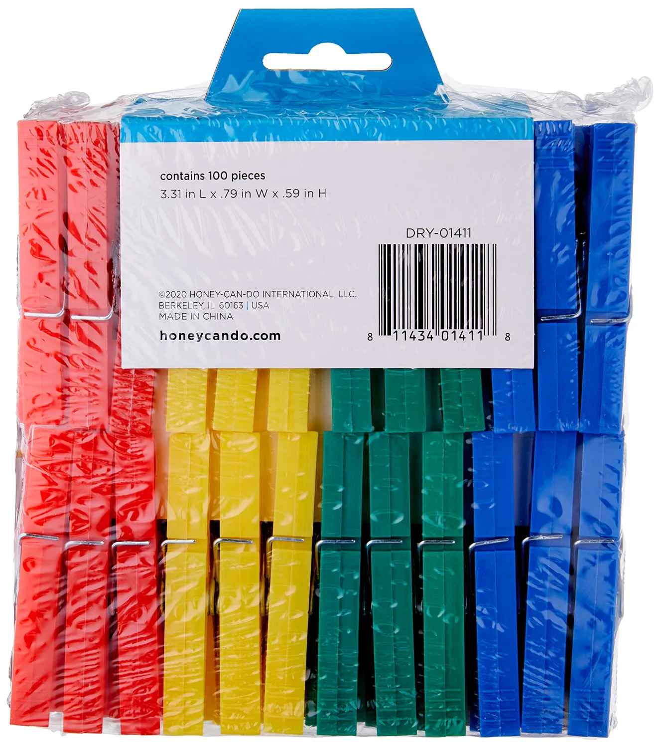 Honey-Can-Do Colored Plastic Clothespins, 100-Pack