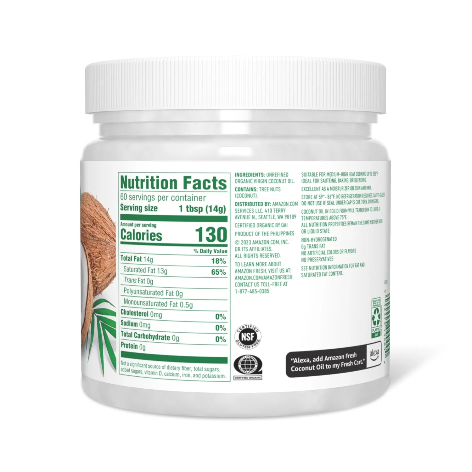 Amazon Fresh, Organic Virgin Coconut Oil, 30 Fl Oz (Previously Happy Belly, Packaging May Vary)