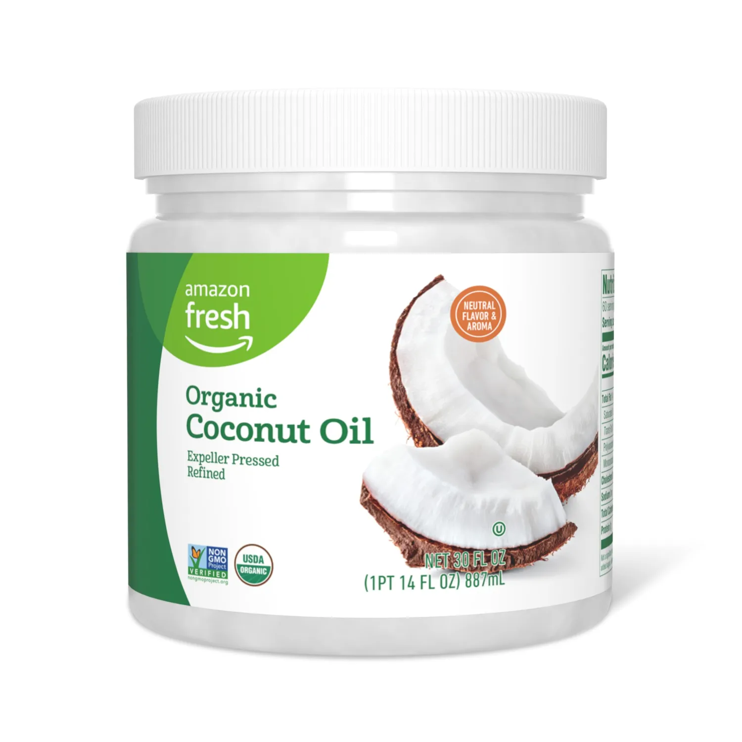 Amazon Fresh, Organic Refined Coconut Oil, 30 Fl Oz (Previously Happy Belly, Packaging May Vary)