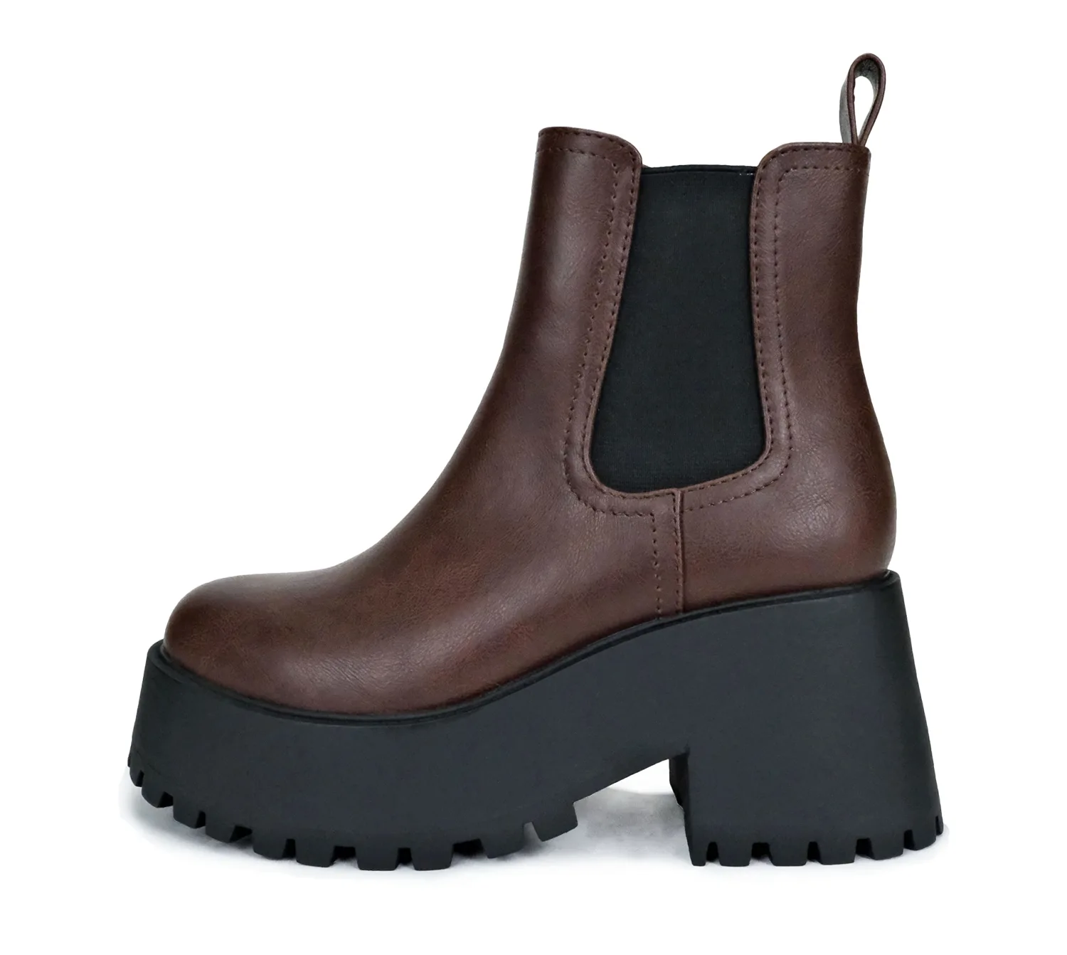Soda INSTANT Women Chunky Lug Sole Mid Heel Chelsea Fashion Ankle Bootie w/Double Elastic Gore