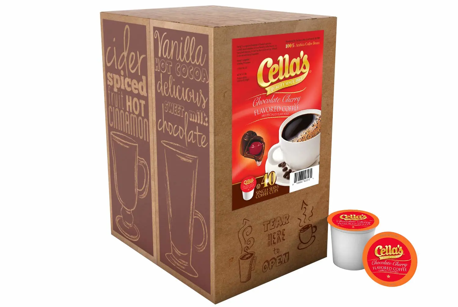 Cella's Chocolate Cherry Coffee Pods Compatible with Keurig K Cup Brewers, Medium Roast Flavored Coffee, Smooth Single Serve Pods for Home and Office, 40 Count
