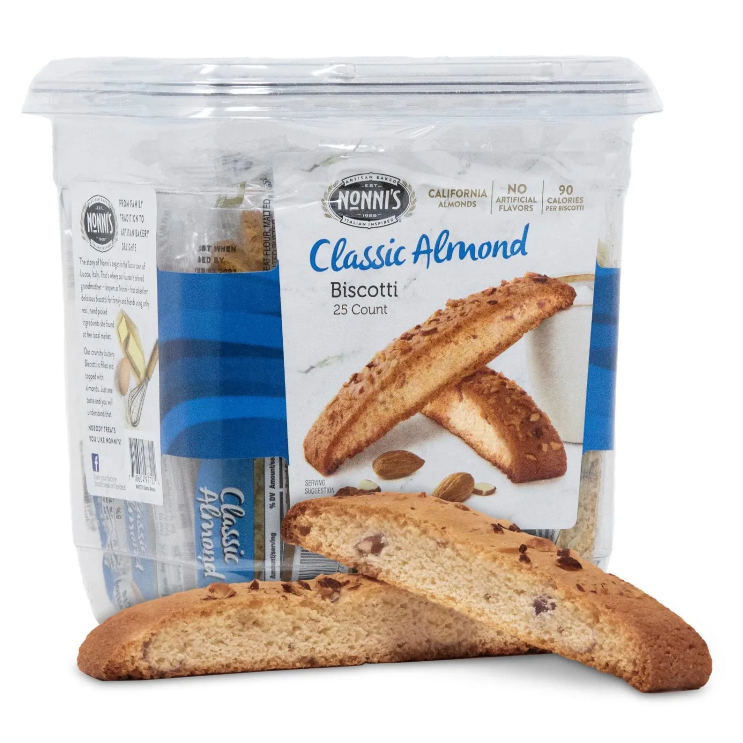 Nonni's Originali Biscotti Italian Cookies - Biscotti Individually Wrapped Cookies - Italian Biscotti Cookies Made with Premium California Almonds - Kosher Coffee Cookies - 1 Tub - 21 ounces