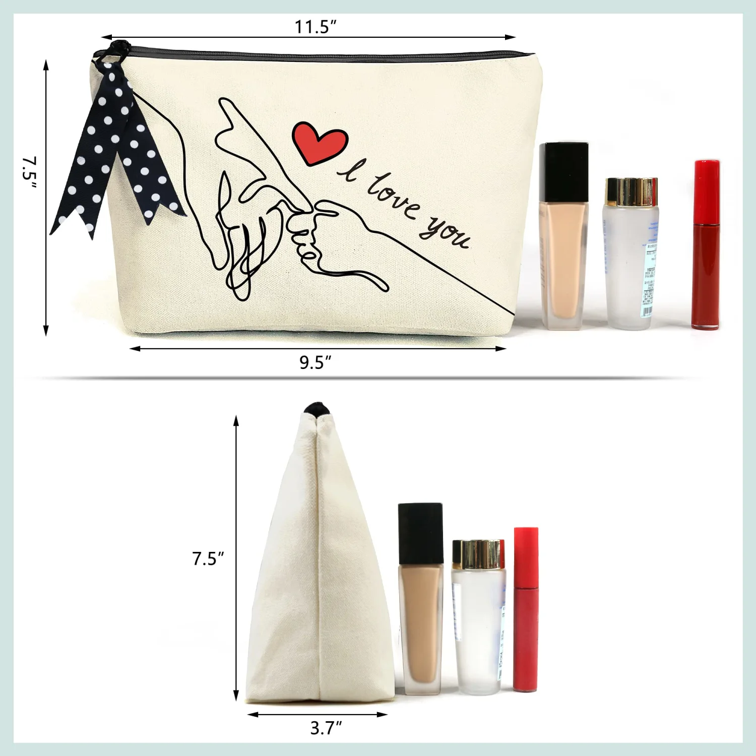 BeeGreen Makeup Case with Liner and Inner Zipper Pocket and 11.8" x 7" x 3.9" Unique Birthday Gifts for Women 12oz Canvas Travel Bag with Ribbon Makeup Bag for Best Friend Mother Gift Ideas