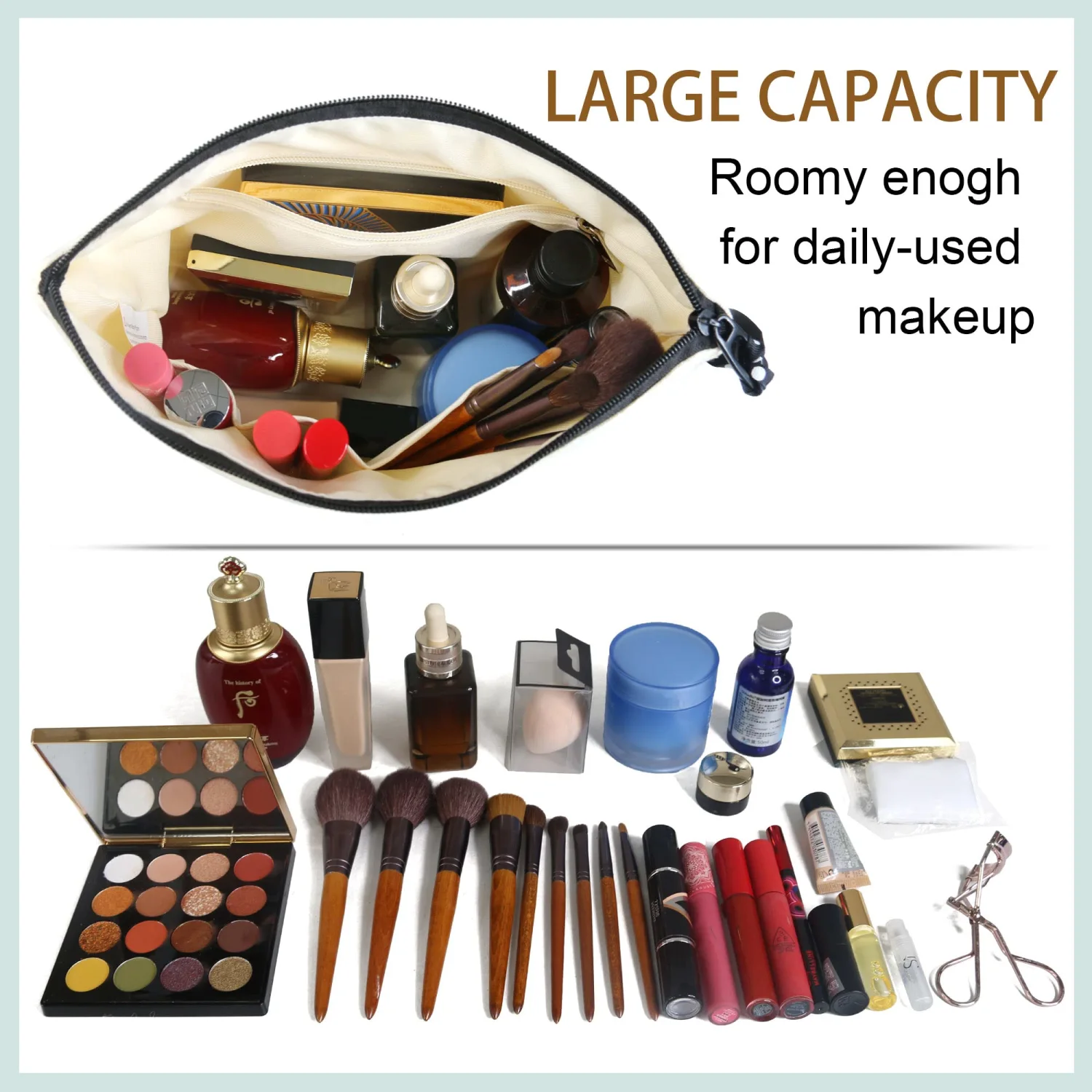 BeeGreen Makeup Case with Liner and Inner Zipper Pocket and 11.8" x 7" x 3.9" Unique Birthday Gifts for Women 12oz Canvas Travel Bag with Ribbon Makeup Bag for Best Friend Mother Gift Ideas
