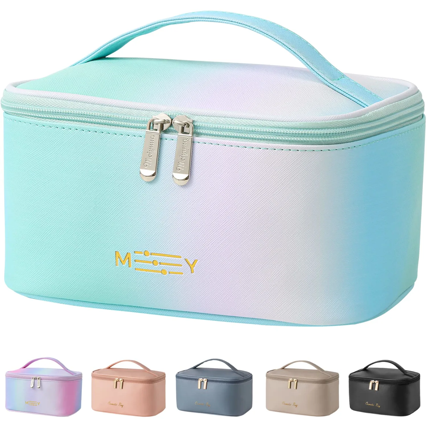 KITENROM Makeup Bag Preppy Cosmetic Bag Small for Women Toiletry Bags Pouch Organizer Rainbow Gradient Green