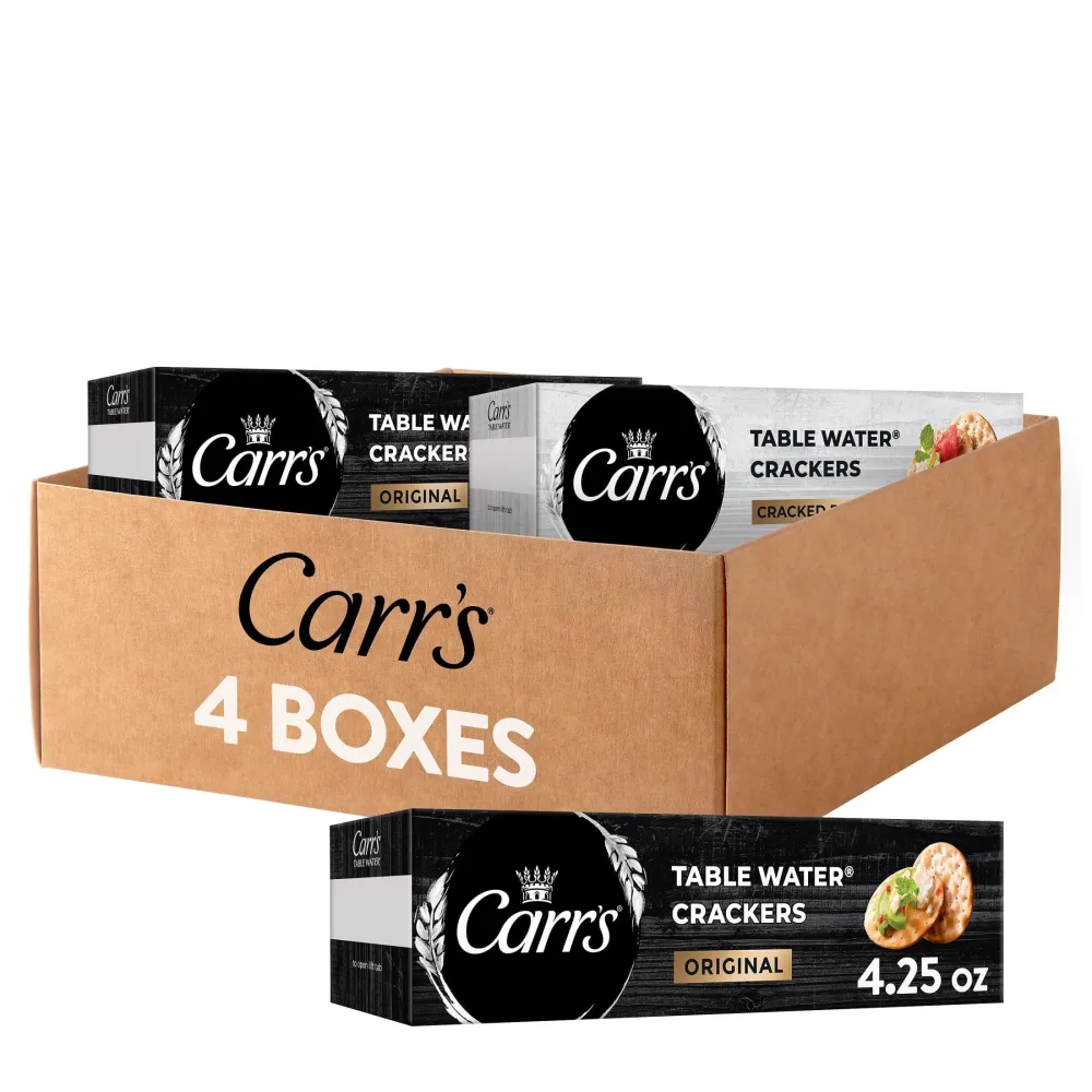 Carr's Table Water Crackers, Baked Snack Crackers, Party Snacks, 2 Flavor Variety Pack (4 Boxes)