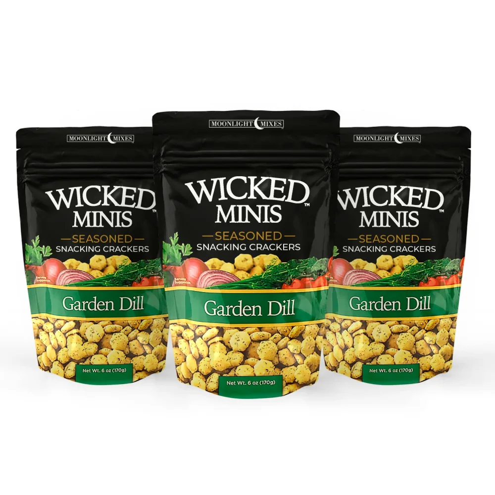 Wicked Minis Soup and Oyster Crackers - Seasoned Flavored Mini Puffed Soup Crackers Snacking Mix - 6 Ounce Bag (Garden Dill, Pack of 3)