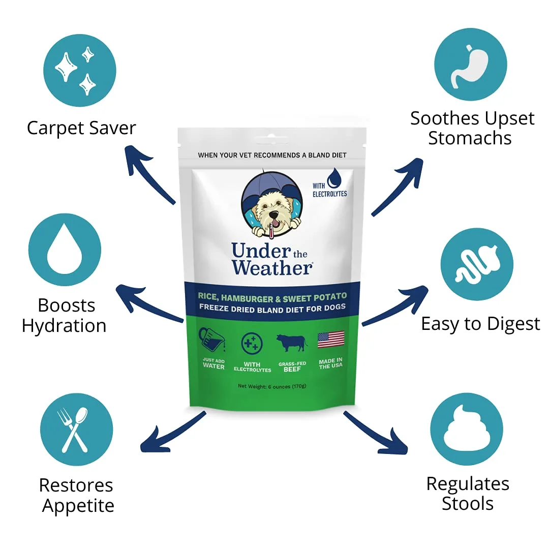 Under the Weather Easy to Digest Bland Diet for Sick Dogs - Contains Electrolytes - Gluten Free, All Natural, Freeze Dried 100% Human Grade Meats - Rice, Hamburger & Sweet Potato