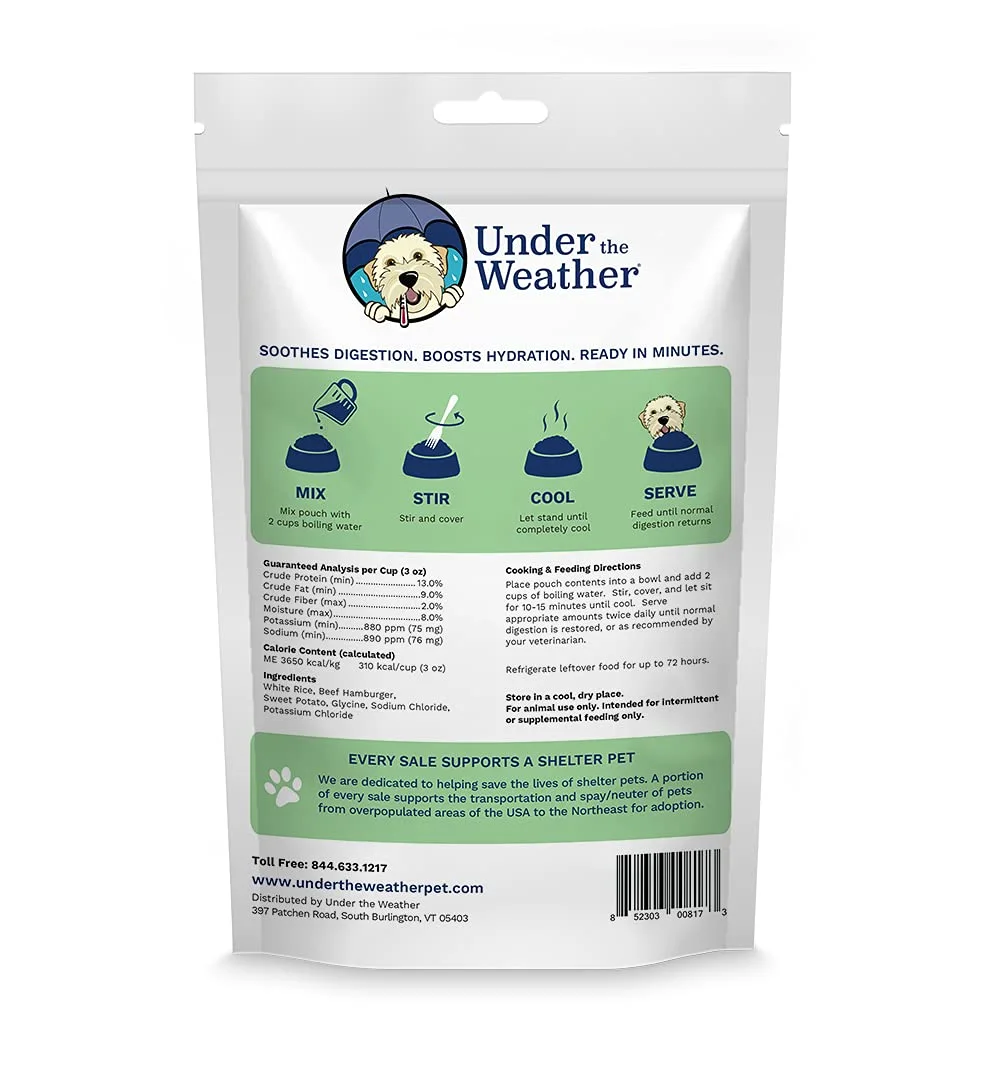 Under the Weather Easy to Digest Bland Diet for Sick Dogs - Contains Electrolytes - Gluten Free, All Natural, Freeze Dried 100% Human Grade Meats - Rice, Hamburger & Sweet Potato