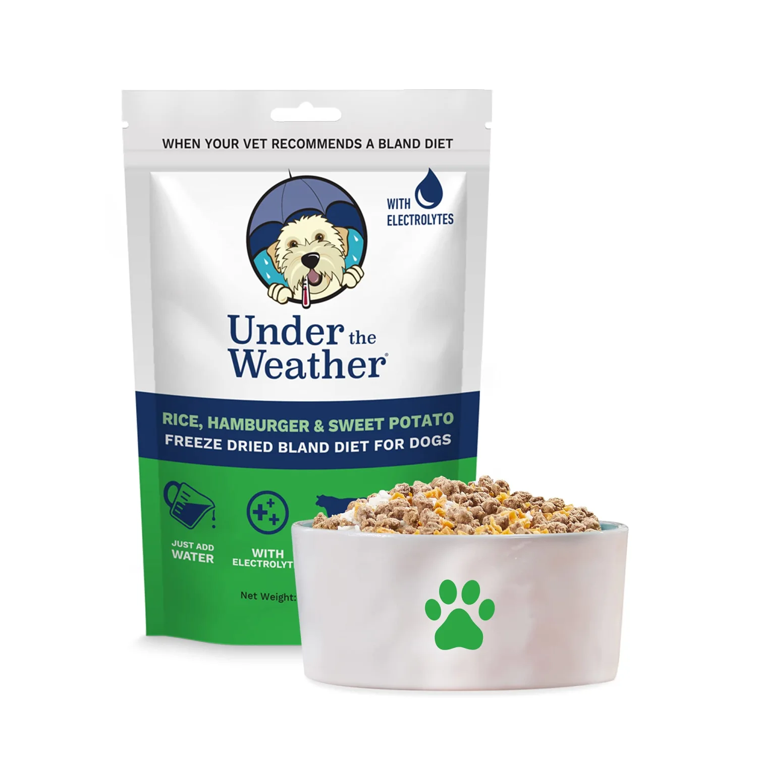 Under the Weather Easy to Digest Bland Diet for Sick Dogs - Contains Electrolytes - Gluten Free, All Natural, Freeze Dried 100% Human Grade Meats - Rice, Hamburger & Sweet Potato