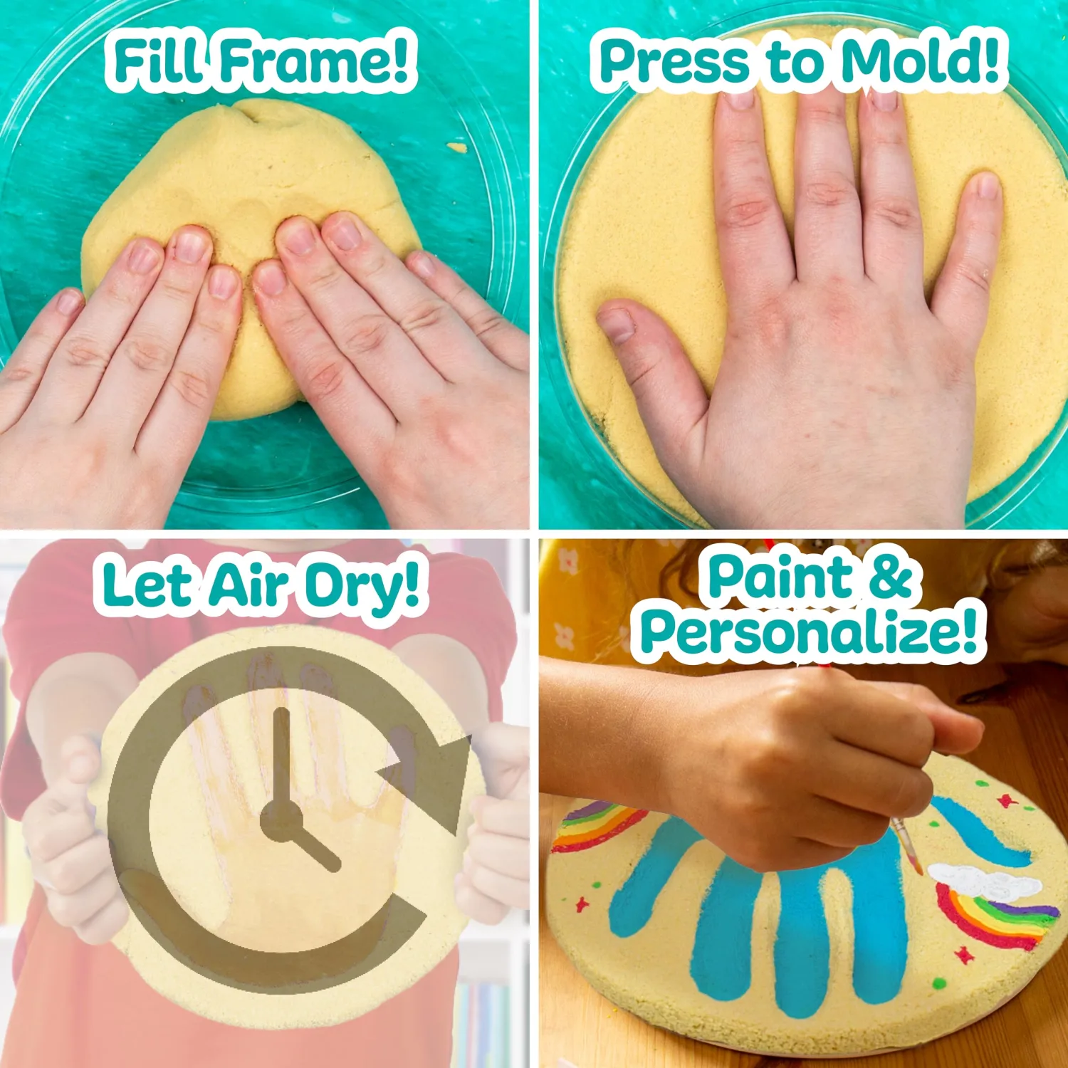 Made By Me! Sand Dough Sculpt & Paint Creations! Mold Your Own Hand Print Stone, DIY 7-inch Handprint Stone Kit, Mess-Free Stepping Stones, Staycation Activity, Keepsake Gift for Kids Ages 4+