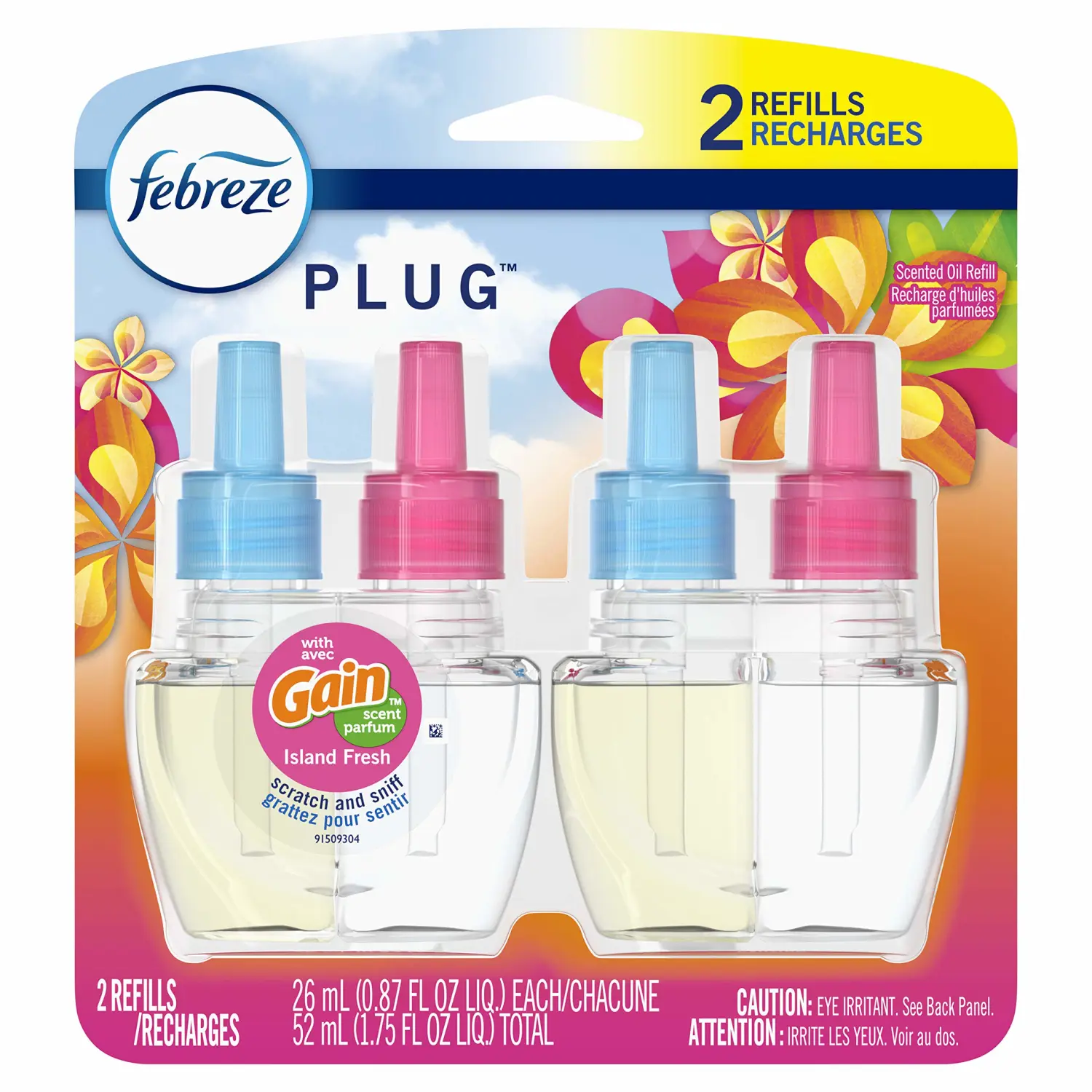 Febreze NOTICEables Gain Island Fresh/Tropical Sunrise Scented Oil Refills, 0.87 fl oz, 2 count