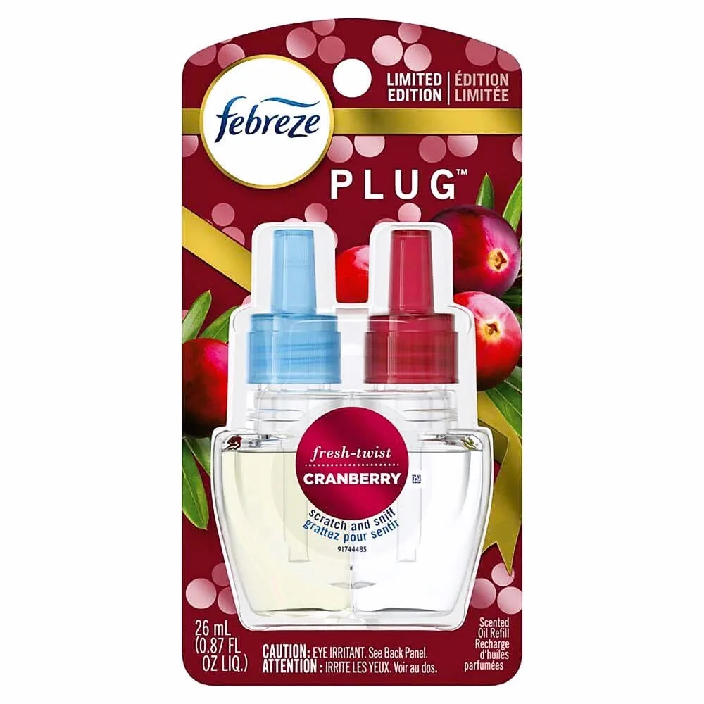 Febreze Plug Air Freshener Scented Oil Refill, Fresh-Twist Cranberry, 1 Count