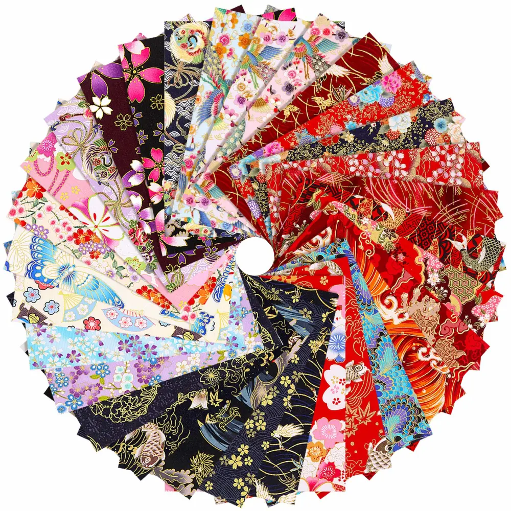 Tudomro 30 Pieces Japanese Style Fabric Squares Fat Quarters Cotton Wrapping Cloth Quilting Fabric Bundles for DIY Patchwork Sewing