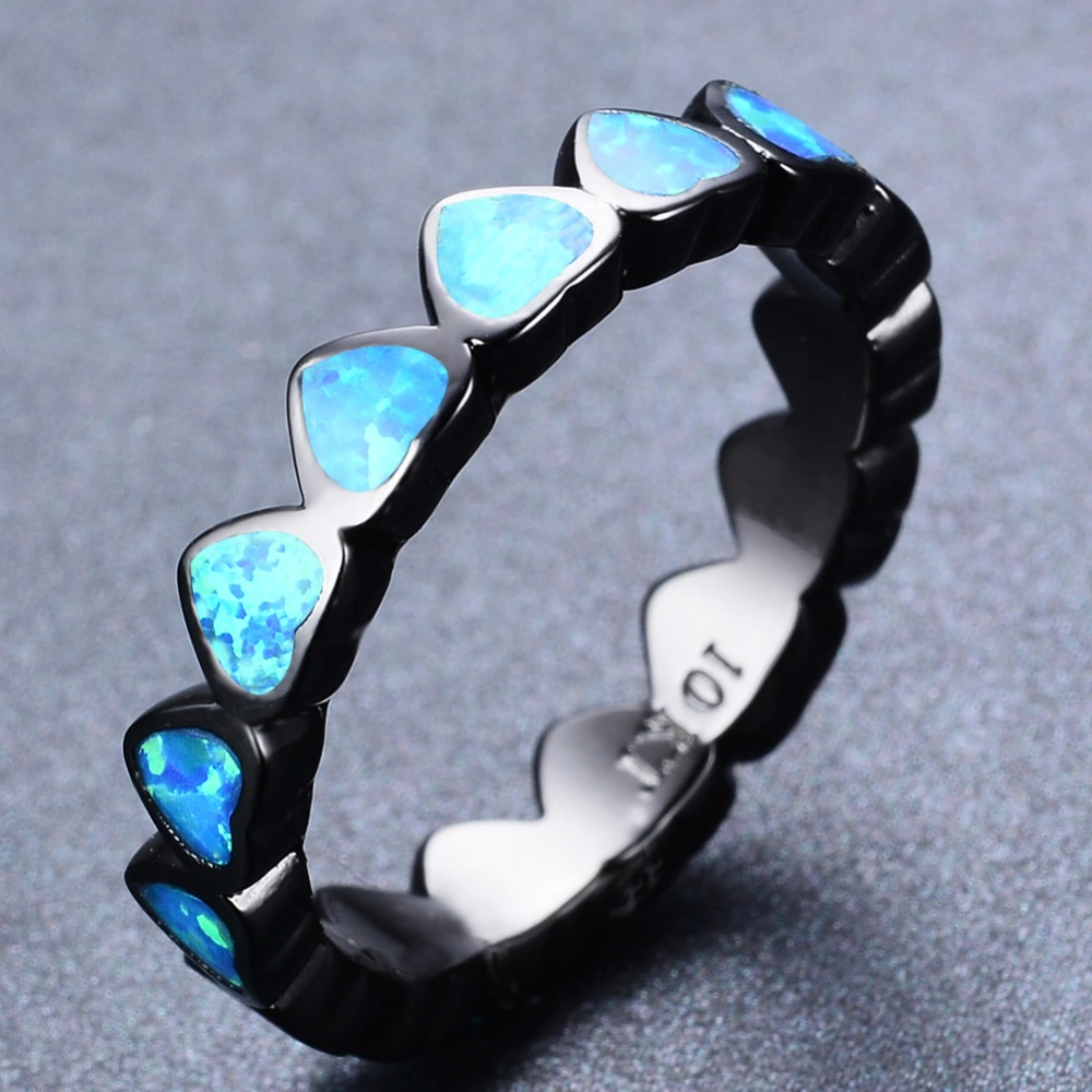 Black Gold Peach Heart Circle Opal Women's Ring