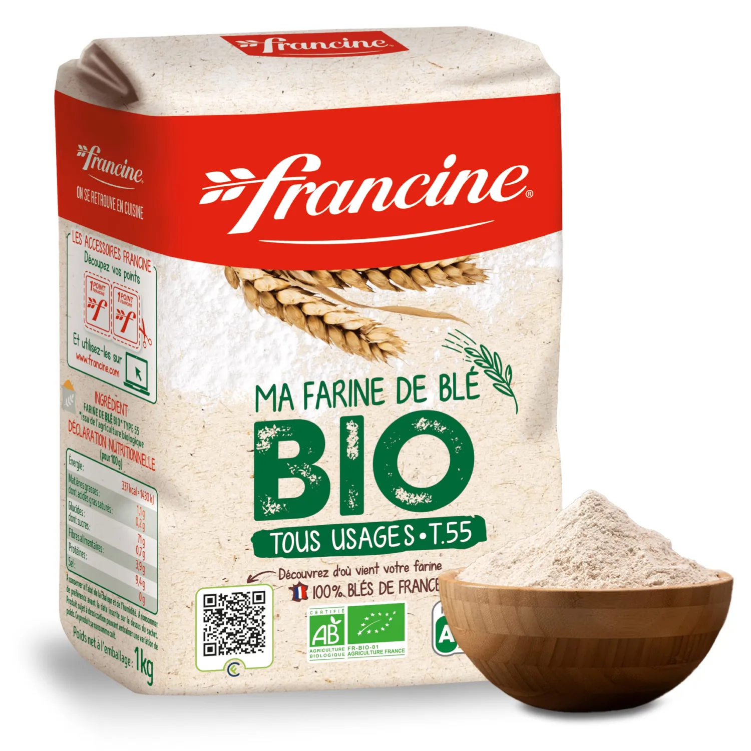 Francine Farine de Ble Bio - French All Purpose Organic Wheat Flour - 2.2 lbs