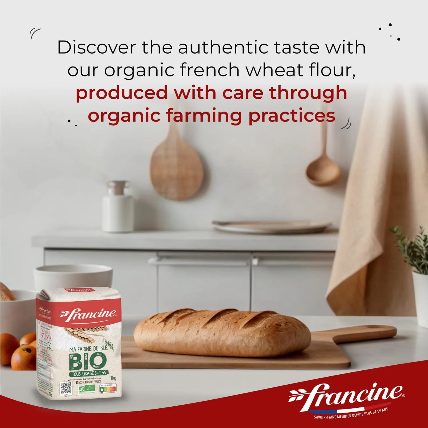 Francine Farine de Ble Bio - French All Purpose Organic Wheat Flour - 2.2 lbs