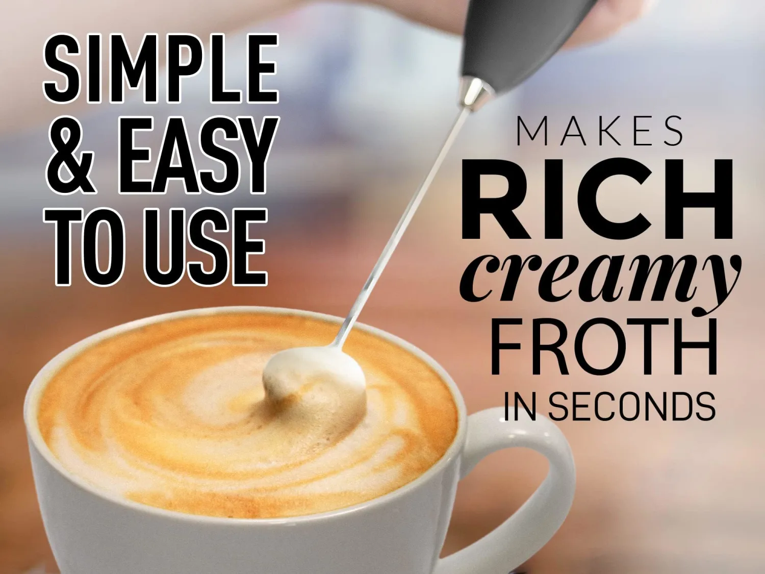Zulay Milk Frother Handheld Foam Maker With Upgraded Ultra Stand - Powerful Coffee Frother Electric Handheld Mixer - Battery Operated Frother For Coffee with Stainless Steel Electric Whisk (Black)