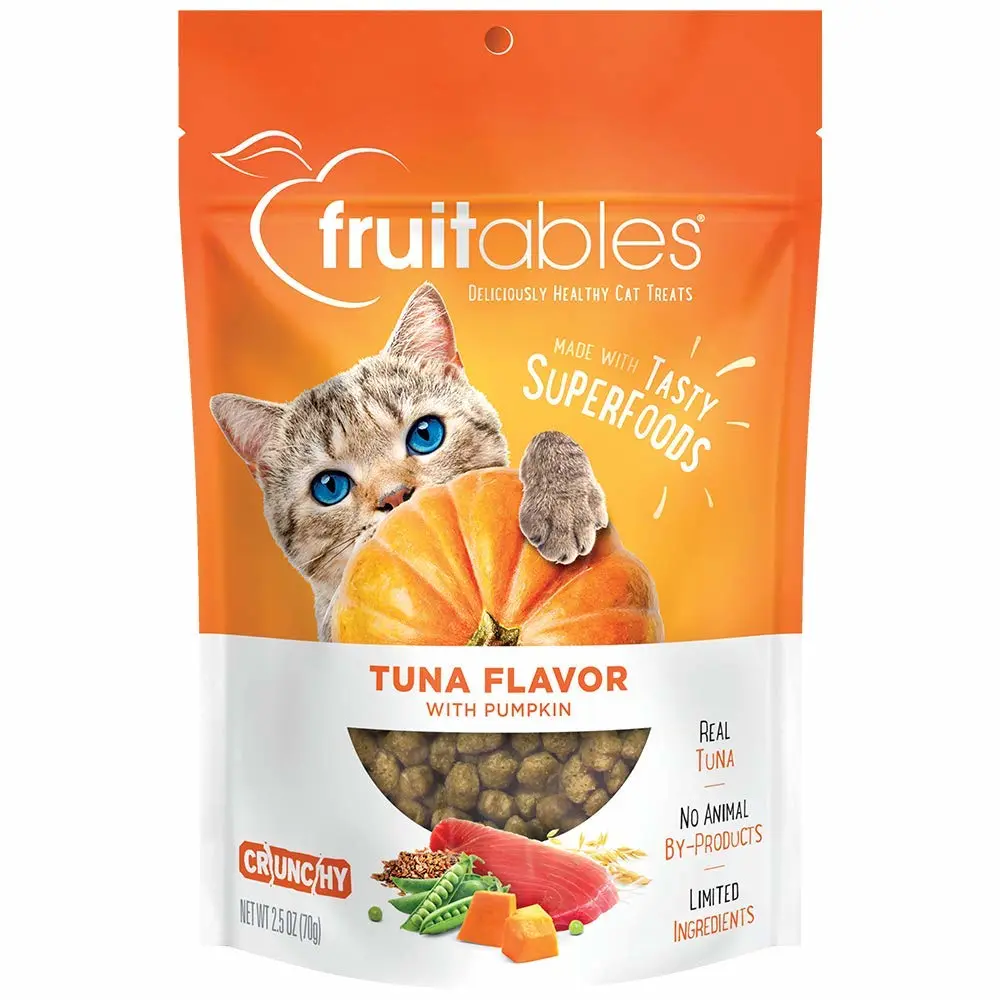 Fruitables Crunchy Treats For Cats – Healthy Low Calorie Treats Packed with Protein – Free of Wheat, Corn and Soy – Made with Real Tuna with Pumpkin – 2.5 Ounces